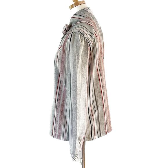 Vintage Devon striped neck bow secretary blouse red gray white size large L - Picture 3 of 9